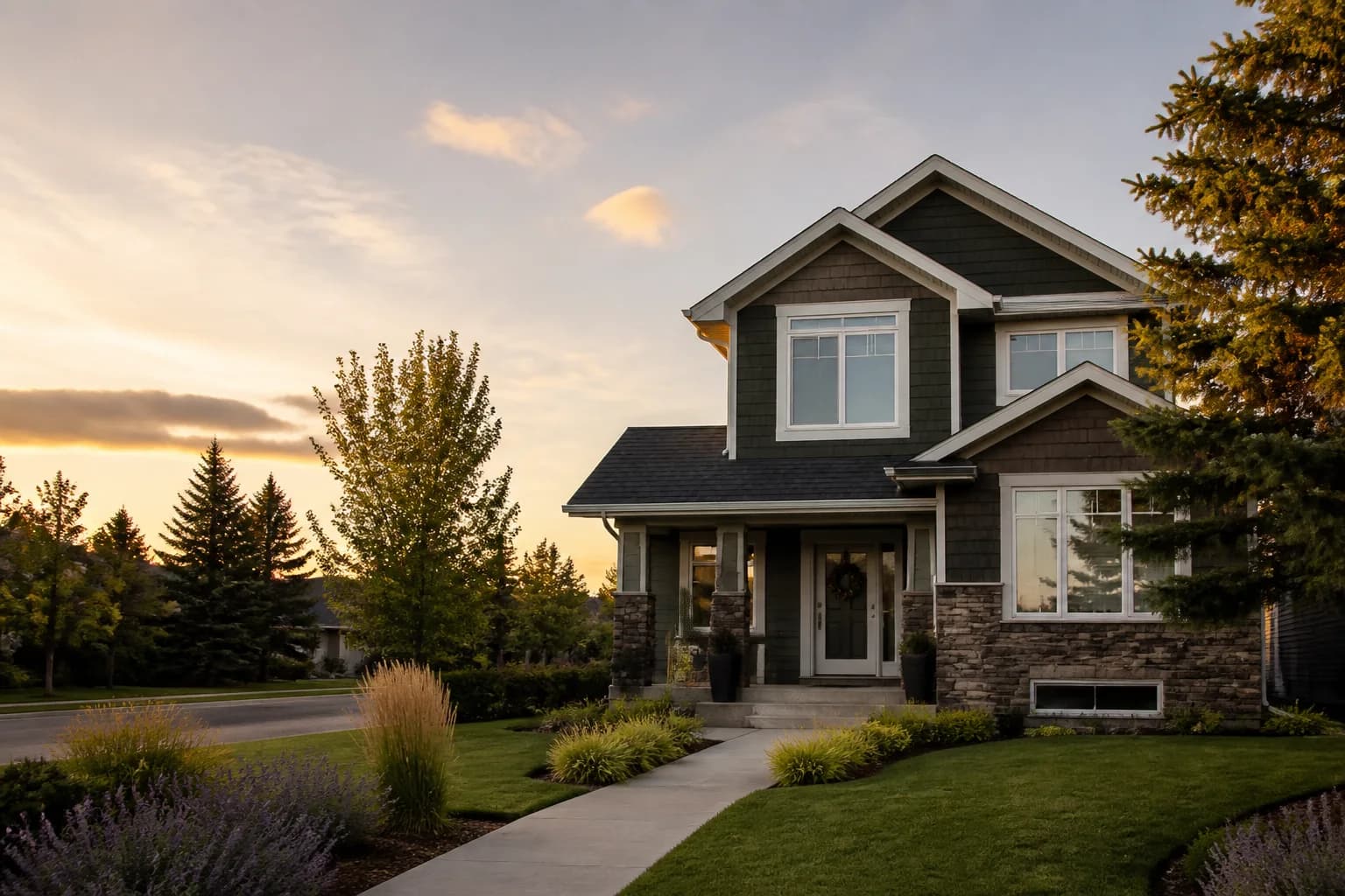 Modern Calgary home in natural evening light